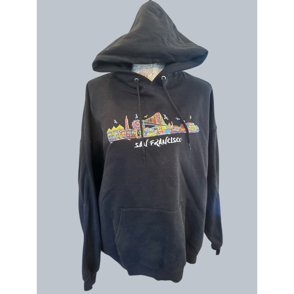 P.D Moreno San Francisco Skyline Hoodie Men's XL Black Rare Size 2XL